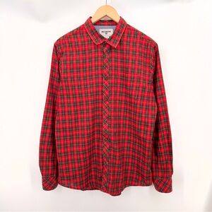 Billabong Plaid Button Down Shirt Sz L Red Black Tartan Long Sleeve Lightweight